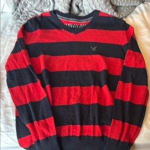 American Eagle Outfitters Red and Black V-Neck Sweater